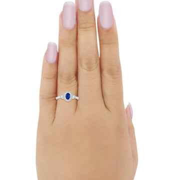 Oval Vintage Style Engagement Ring Simulated Blue Sapphire CZ 925 Sterling Silver